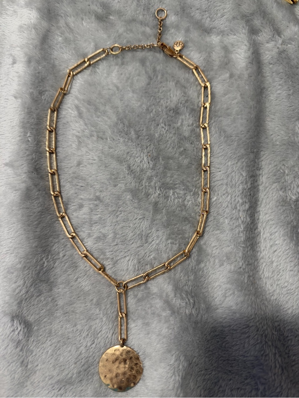 Hammered Disc Gold Link Necklace - Gold